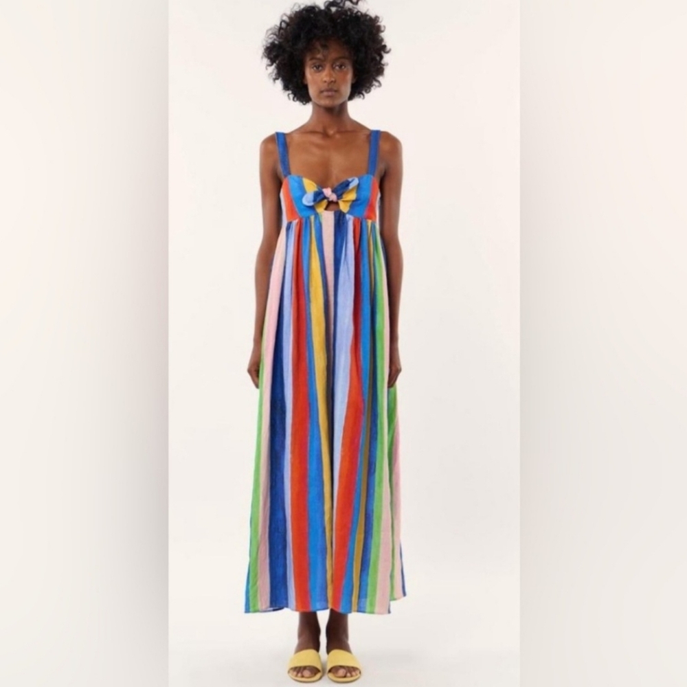 Mara Hoffman sleeveless rainbow striped maxi dress linen